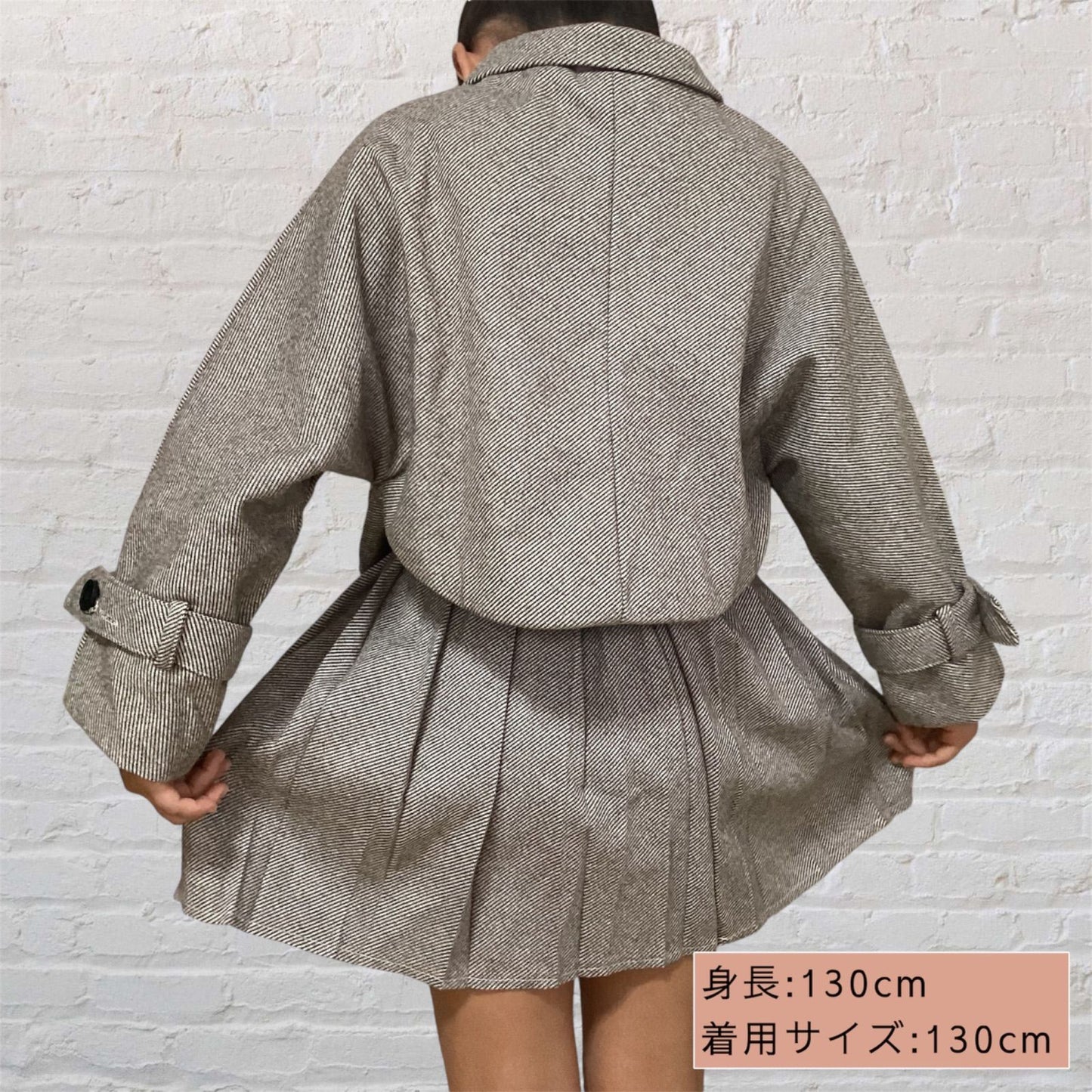 海外 輸入 韓国 子供服 キッズ 女の子 スカート コート ジャケット 長袖 セットアップ 制服風 ギャル 秋冬 フォーマル スーツ ２点セット プリーツスカート ツイード生地 通園 通学 お出掛け 110cm 120cm 130cm