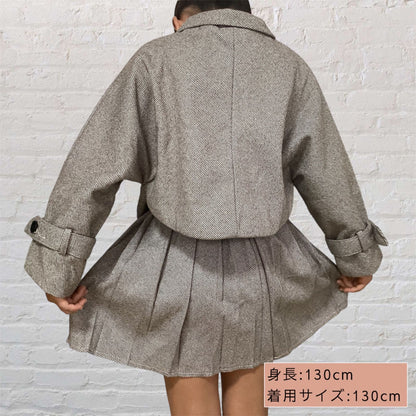 海外 輸入 韓国 子供服 キッズ 女の子 スカート コート ジャケット 長袖 セットアップ 制服風 ギャル 秋冬 フォーマル スーツ ２点セット プリーツスカート ツイード生地 通園 通学 お出掛け 110cm 120cm 130cm