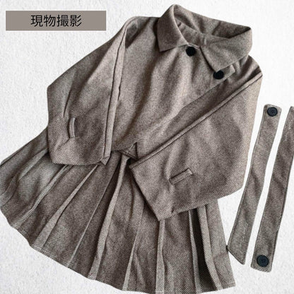 海外 輸入 韓国 子供服 キッズ 女の子 スカート コート ジャケット 長袖 セットアップ 制服風 ギャル 秋冬 フォーマル スーツ ２点セット プリーツスカート ツイード生地 通園 通学 お出掛け 110cm 120cm 130cm
