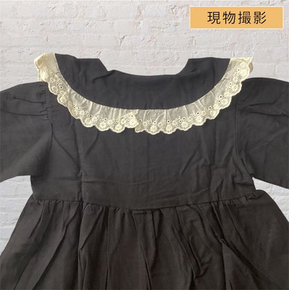 韓国 海外 輸入 子供服 ベビー服 キッズ 女の子 かわいい 長袖 ワンピース スカート レース おしゃれ襟 ブラック フォーマル 冠婚葬祭 結婚式 七五三 卒園式 入園式 卒業式 卒園式 お出かけ パーティー 100cm 110cm