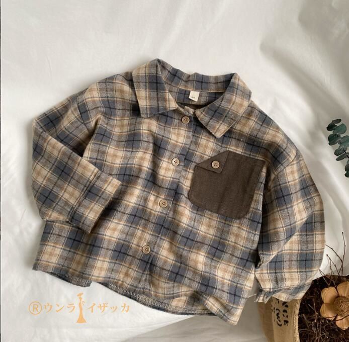 シャツ キッズ 長袖 子供服 男の子 女の子 綿 コットン ベビー服 tシャツ カットソー 春服 春物 秋服 秋物 ティーシャツ 長そで トップス チェック柄 子供服 ジュニア ユニセックス 子ども服