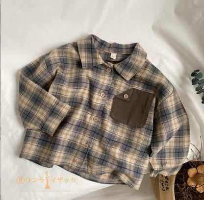 シャツ キッズ 長袖 子供服 男の子 女の子 綿 コットン ベビー服 tシャツ カットソー 春服 春物 秋服 秋物 ティーシャツ 長そで トップス チェック柄 子供服 ジュニア ユニセックス 子ども服