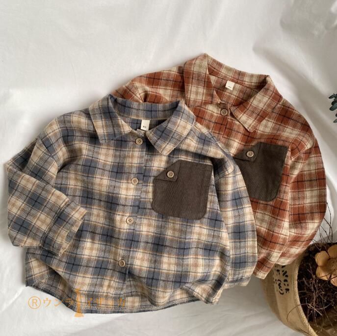 シャツ キッズ 長袖 子供服 男の子 女の子 綿 コットン ベビー服 tシャツ カットソー 春服 春物 秋服 秋物 ティーシャツ 長そで トップス チェック柄 子供服 ジュニア ユニセックス 子ども服