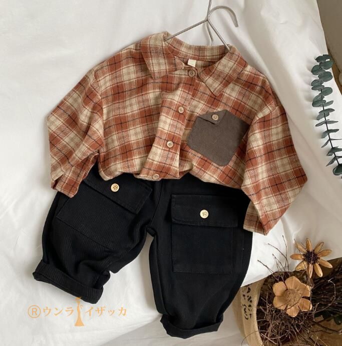 シャツ キッズ 長袖 子供服 男の子 女の子 綿 コットン ベビー服 tシャツ カットソー 春服 春物 秋服 秋物 ティーシャツ 長そで トップス チェック柄 子供服 ジュニア ユニセックス 子ども服
