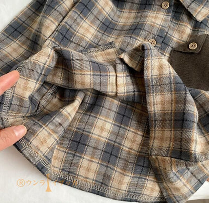 シャツ キッズ 長袖 子供服 男の子 女の子 綿 コットン ベビー服 tシャツ カットソー 春服 春物 秋服 秋物 ティーシャツ 長そで トップス チェック柄 子供服 ジュニア ユニセックス 子ども服