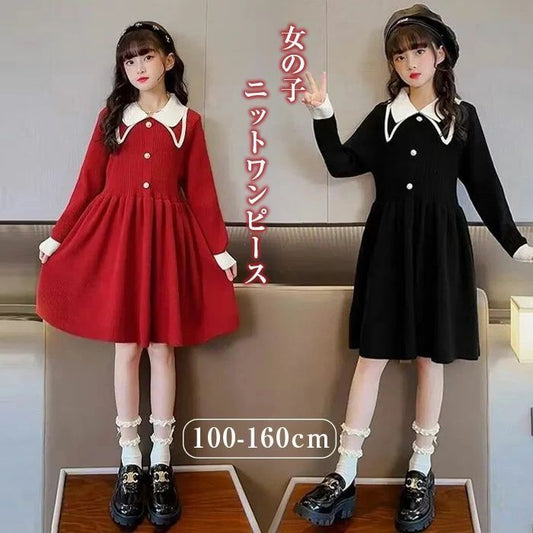 女の子 ワンピース 長袖 フォーマル ニット 卒業式 卒園式 七五三 入学式 入園式 子供服 秋冬 韓国 子供服 子どもドレス ワンピース 入学式 スーツ 女の子 ニットワンピース 110 120