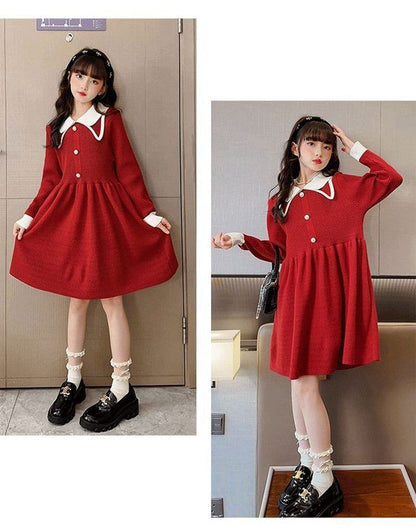 女の子 ワンピース 長袖 フォーマル ニット 卒業式 卒園式 七五三 入学式 入園式 子供服 秋冬 韓国 子供服 子どもドレス ワンピース 入学式 スーツ 女の子 ニットワンピース 110 120