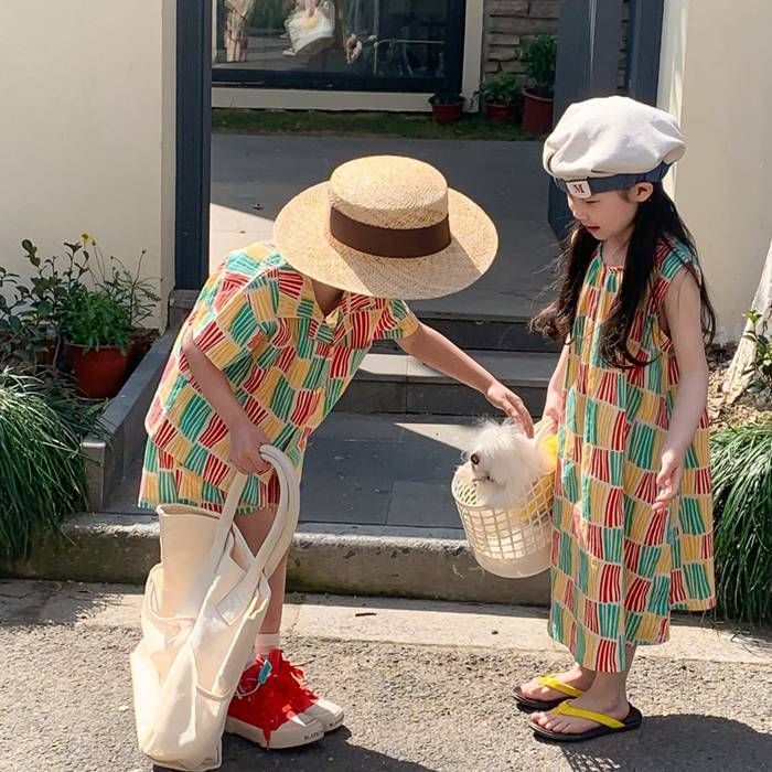 兄妹お揃い 韓国子供服 ワンピース 女の子 花柄 男の子 セットアップ アロハ 夏服 可愛い ビーチウエア ジュニア 子ども服 カジュアル xmtz13