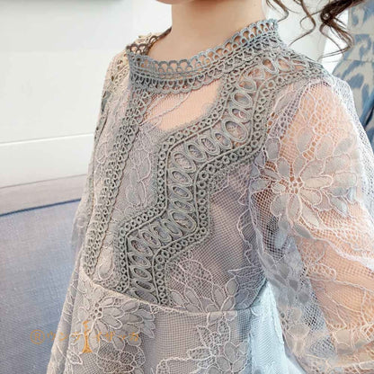 子供ドレス レースワンピース 子供服 春秋 女の子 チュールスカート レース ロング丈 長袖 フォーマル おしゃれ 子ども服 女児 人気 可愛い ジュニア服 卒園式/入学式/パーティ 結婚式 発表会