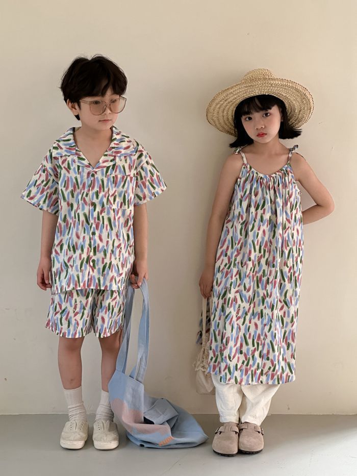兄妹お揃い 韓国子供服 ワンピース 女の子 花柄 男の子 セットアップ アロハ 夏服 可愛い ビーチウエア ジュニア 子ども服 カジュアル xmtz02