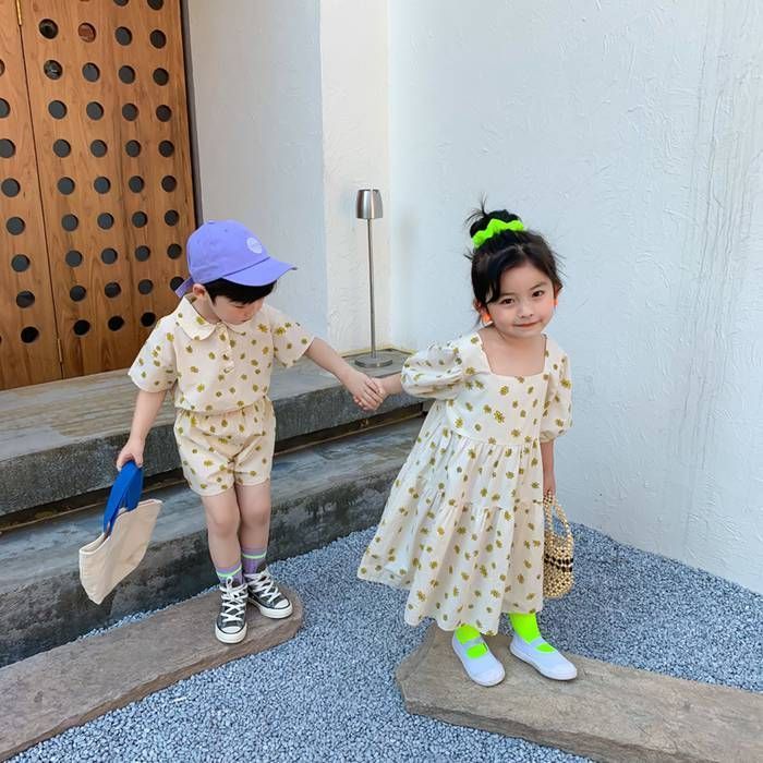 女の子 男の子 兄妹お揃い 韓国子供服 ワンピース 花柄 セットアップ アロハ 夏服 可愛い ビーチウエア ジュニア 子ども服 カジュアル xmtz14