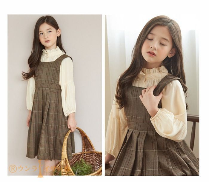 ワンピース キッズ 女の子 セットアップ シャツ サロペットスカート チェック柄 スーツ 子ども服 長袖 子供 ジュニア 子供服 秋 秋服 秋物 秋冬 冬 春 110 120 130 140 150
