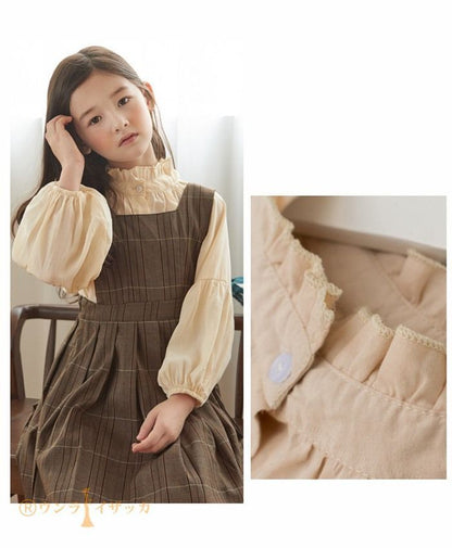 ワンピース キッズ 女の子 セットアップ シャツ サロペットスカート チェック柄 スーツ 子ども服 長袖 子供 ジュニア 子供服 秋 秋服 秋物 秋冬 冬 春 110 120 130 140 150