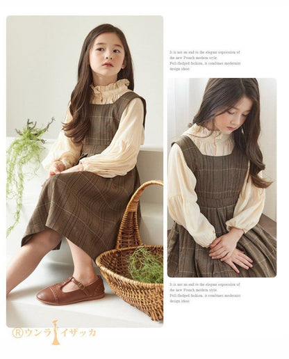 ワンピース キッズ 女の子 セットアップ シャツ サロペットスカート チェック柄 スーツ 子ども服 長袖 子供 ジュニア 子供服 秋 秋服 秋物 秋冬 冬 春 110 120 130 140 150