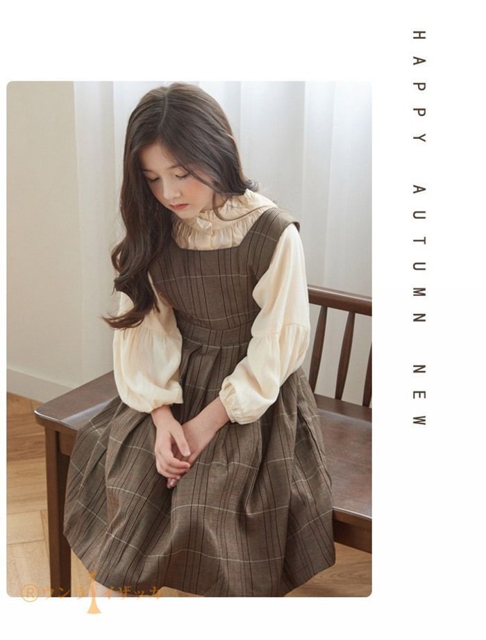 ワンピース キッズ 女の子 セットアップ シャツ サロペットスカート チェック柄 スーツ 子ども服 長袖 子供 ジュニア 子供服 秋 秋服 秋物 秋冬 冬 春 110 120 130 140 150