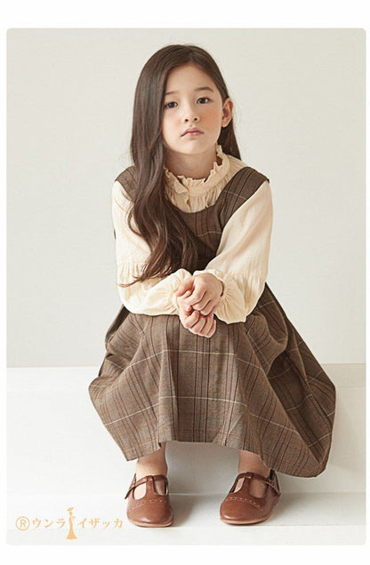 ワンピース キッズ 女の子 セットアップ シャツ サロペットスカート チェック柄 スーツ 子ども服 長袖 子供 ジュニア 子供服 秋 秋服 秋物 秋冬 冬 春 110 120 130 140 150