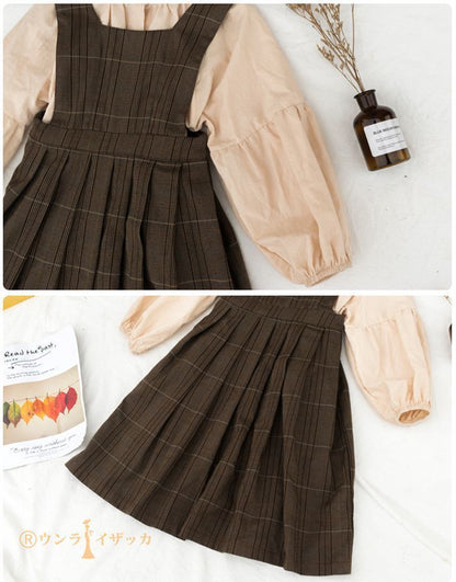 ワンピース キッズ 女の子 セットアップ シャツ サロペットスカート チェック柄 スーツ 子ども服 長袖 子供 ジュニア 子供服 秋 秋服 秋物 秋冬 冬 春 110 120 130 140 150