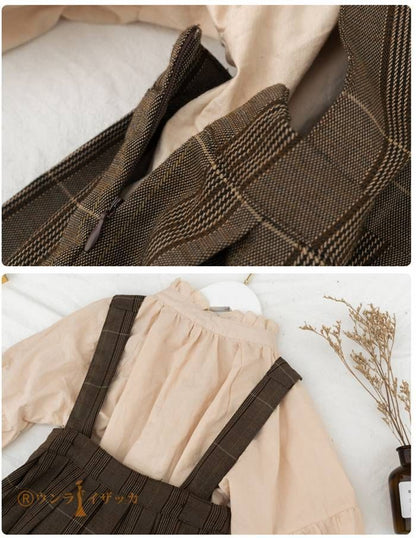 ワンピース キッズ 女の子 セットアップ シャツ サロペットスカート チェック柄 スーツ 子ども服 長袖 子供 ジュニア 子供服 秋 秋服 秋物 秋冬 冬 春 110 120 130 140 150