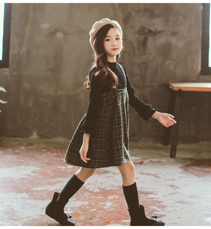 2点セット ワンピース ニット ジャンパースカート長袖 子どもドレス ワンピース 入学式 スーツ 女の子 卒園式 子供服 スーツ 女の子 トップス サロペット チェック yjfs01