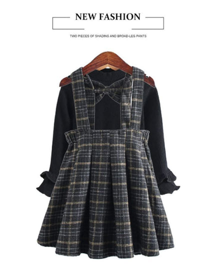 2点セット ワンピース ニット ジャンパースカート長袖 子どもドレス ワンピース 入学式 スーツ 女の子 卒園式 子供服 スーツ 女の子 トップス サロペット チェック yjfs01