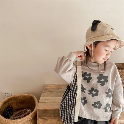 子供服 長袖トップス 長袖 プルオーバー 花柄 韓国風 子ども服 こども服 女の子 男の子 春 80 90 100 110 120 130 かわいい 通学 カジュアル シンプル キッズ おしゃれ ビッグシルエット shenjia07