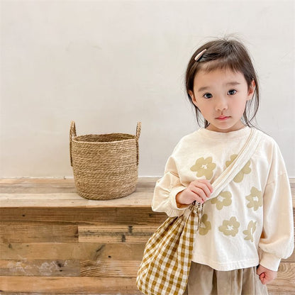 子供服 長袖トップス 長袖 プルオーバー 花柄 韓国風 子ども服 こども服 女の子 男の子 春 80 90 100 110 120 130 かわいい 通学 カジュアル シンプル キッズ おしゃれ ビッグシルエット shenjia07