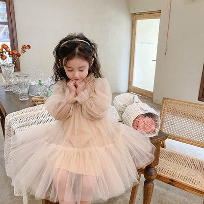 子どもドレス 女の子 ワンピース チュール レース 切り替え 入学式 子供服 プチハイネック 子供服 キッズ 秋 冬 春 可愛い キッズ服 プレゼント 内祝い 幼稚園 保育園 おしゃれ 長袖 jinm