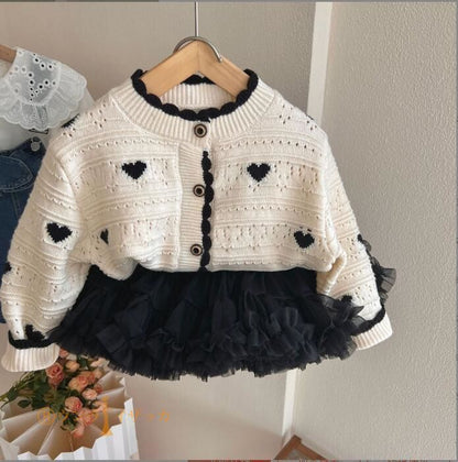 カーディガン キッズ 子供服 女の子 ハート柄 ニット セーター ジュニア ベビー服 アウター トップス 長袖 韓国子ども服 上着 カットソー おしゃれ 可愛い 入園 入学 幼稚園 小学生 90 10