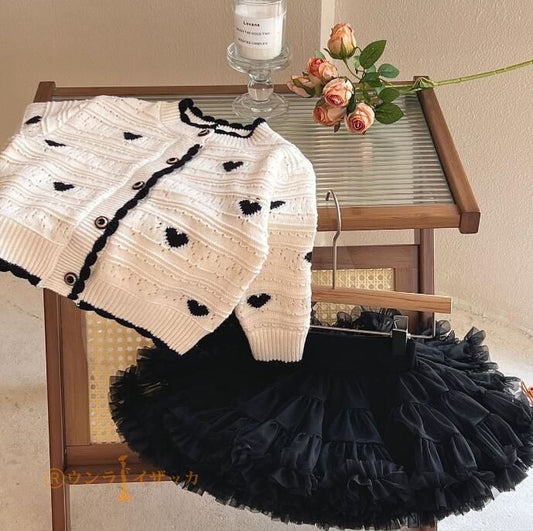 カーディガン キッズ 子供服 女の子 ハート柄 ニット セーター ジュニア ベビー服 アウター トップス 長袖 韓国子ども服 上着 カットソー おしゃれ 可愛い 入園 入学 幼稚園 小学生 90 10