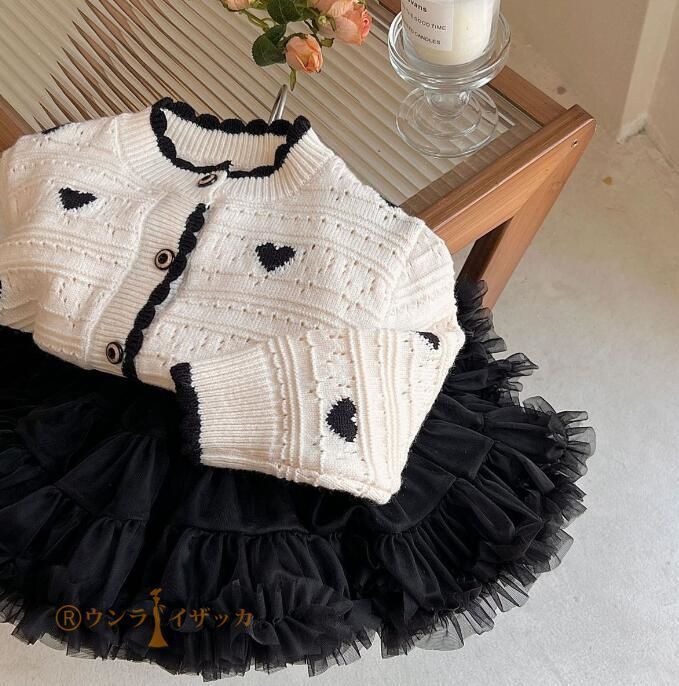 カーディガン キッズ 子供服 女の子 ハート柄 ニット セーター ジュニア ベビー服 アウター トップス 長袖 韓国子ども服 上着 カットソー おしゃれ 可愛い 入園 入学 幼稚園 小学生 90 10