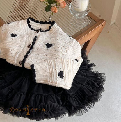 カーディガン キッズ 子供服 女の子 ハート柄 ニット セーター ジュニア ベビー服 アウター トップス 長袖 韓国子ども服 上着 カットソー おしゃれ 可愛い 入園 入学 幼稚園 小学生 90 10