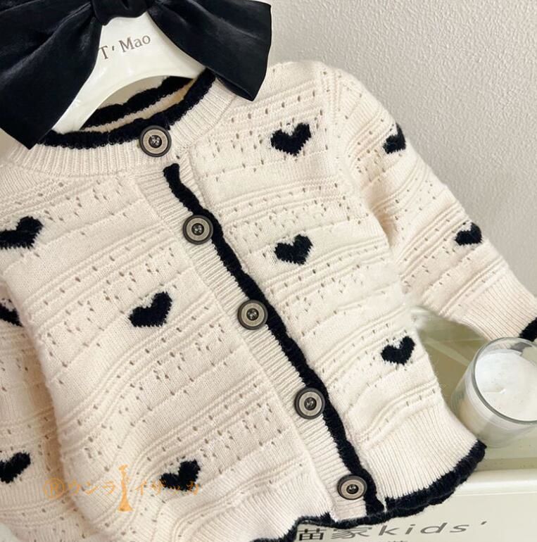 カーディガン キッズ 子供服 女の子 ハート柄 ニット セーター ジュニア ベビー服 アウター トップス 長袖 韓国子ども服 上着 カットソー おしゃれ 可愛い 入園 入学 幼稚園 小学生 90 10