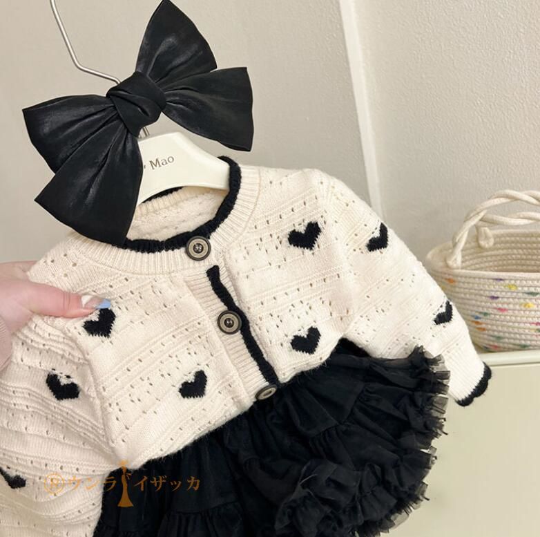 カーディガン キッズ 子供服 女の子 ハート柄 ニット セーター ジュニア ベビー服 アウター トップス 長袖 韓国子ども服 上着 カットソー おしゃれ 可愛い 入園 入学 幼稚園 小学生 90 10