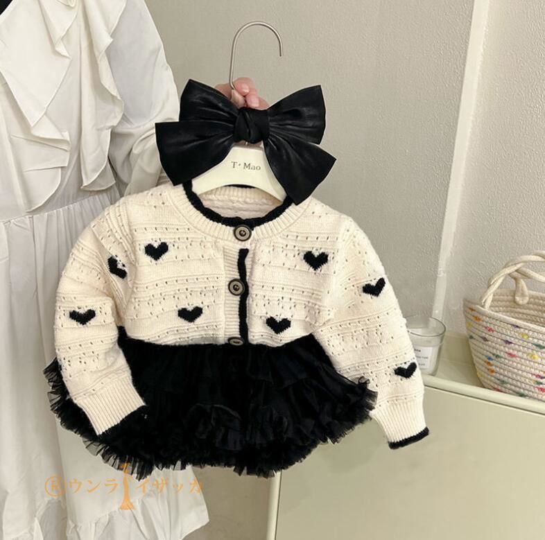 カーディガン キッズ 子供服 女の子 ハート柄 ニット セーター ジュニア ベビー服 アウター トップス 長袖 韓国子ども服 上着 カットソー おしゃれ 可愛い 入園 入学 幼稚園 小学生 90 10
