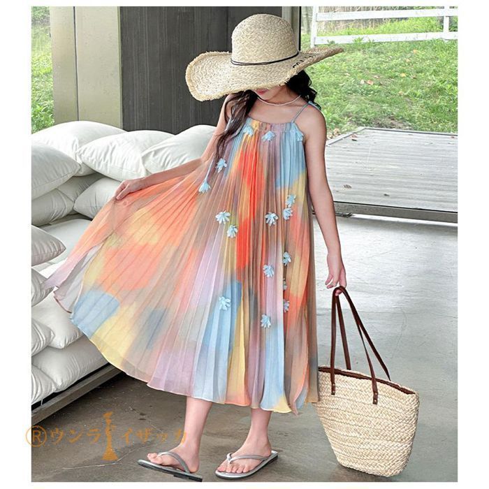 キッズ ワンピース 夏 子供ドレス 女の子 リゾート ノースリーブワンピース おしゃれ 袖なし ロング カジュアル 膝下 子どもワンピース ガールズ 子供服 ドレス