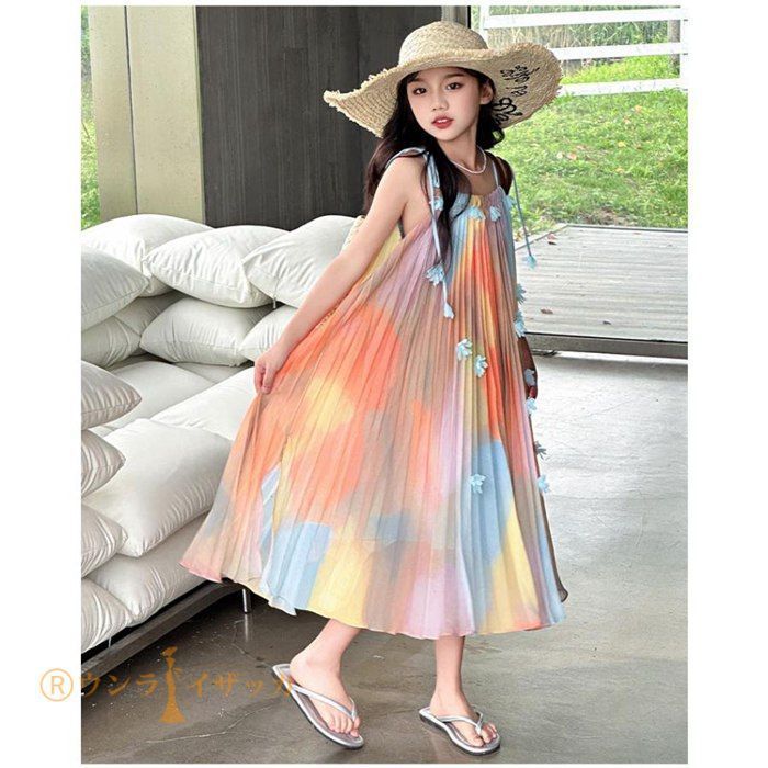 キッズ ワンピース 夏 子供ドレス 女の子 リゾート ノースリーブワンピース おしゃれ 袖なし ロング カジュアル 膝下 子どもワンピース ガールズ 子供服 ドレス