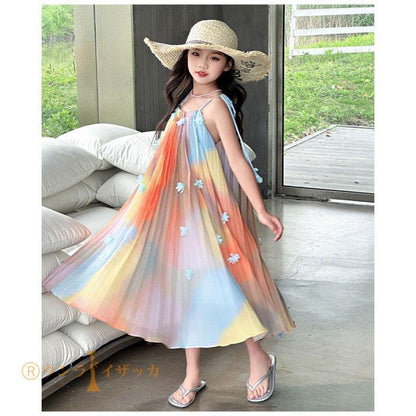 キッズ ワンピース 夏 子供ドレス 女の子 リゾート ノースリーブワンピース おしゃれ 袖なし ロング カジュアル 膝下 子どもワンピース ガールズ 子供服 ドレス