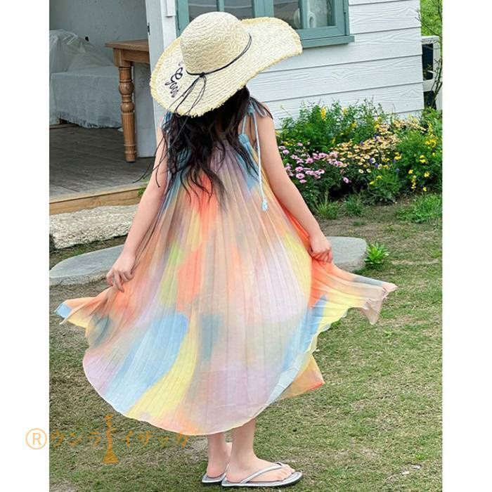 キッズ ワンピース 夏 子供ドレス 女の子 リゾート ノースリーブワンピース おしゃれ 袖なし ロング カジュアル 膝下 子どもワンピース ガールズ 子供服 ドレス