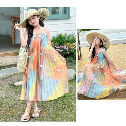 キッズ ワンピース 夏 子供ドレス 女の子 リゾート ノースリーブワンピース おしゃれ 袖なし ロング カジュアル 膝下 子どもワンピース ガールズ 子供服 ドレス