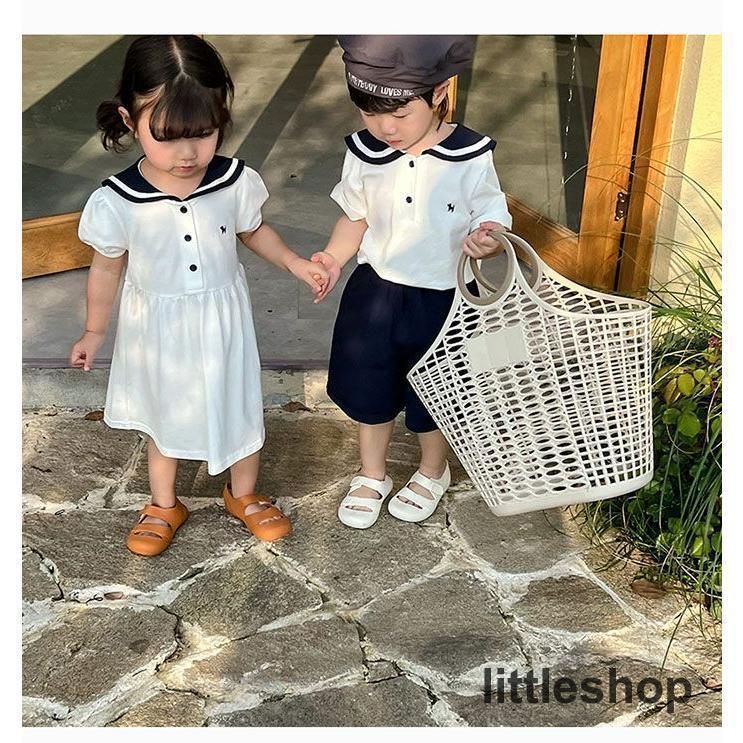 子供服 セーラー セットアップ ワンピース キッズ 上下セット 2点セット セーラー服 トップス ショートパンツ シャツワンピース 子ども 男の子 女の子 お揃い