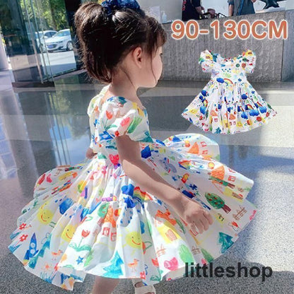 ワンピース キッズ 半袖 ドレス 子供 カラフル フレア 子ども 女の子 プリンセス 結婚式 キッズドレス 子供ドレス 子供服 ジュニア ガールズ かわいい おしゃれ