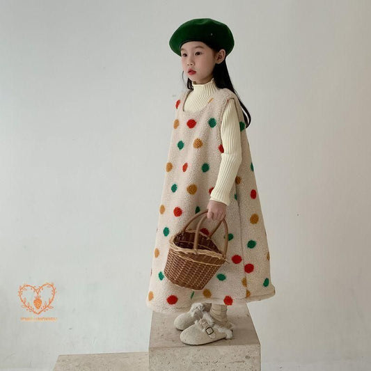 ワンピース キッズ 子供服 女の子 袖なしフロック虹色ドット柄ワンピース ベビー服 春秋冬 フォーマル 子ども服 赤ちゃん 女児 子供ドレス 結婚式 おしゃれ 可愛