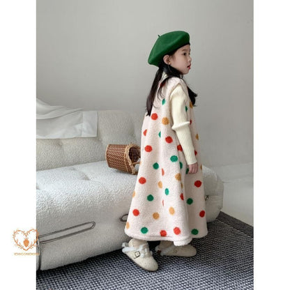 ワンピース キッズ 子供服 女の子 袖なしフロック虹色ドット柄ワンピース ベビー服 春秋冬 フォーマル 子ども服 赤ちゃん 女児 子供ドレス 結婚式 おしゃれ 可愛