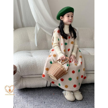 ワンピース キッズ 子供服 女の子 袖なしフロック虹色ドット柄ワンピース ベビー服 春秋冬 フォーマル 子ども服 赤ちゃん 女児 子供ドレス 結婚式 おしゃれ 可愛