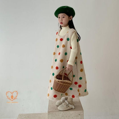 ワンピース キッズ 子供服 女の子 袖なしフロック虹色ドット柄ワンピース ベビー服 春秋冬 フォーマル 子ども服 赤ちゃん 女児 子供ドレス 結婚式 おしゃれ 可愛