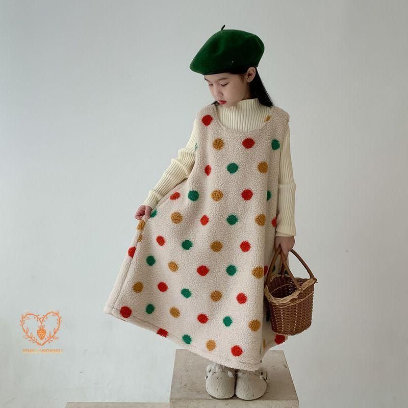 ワンピース キッズ 子供服 女の子 袖なしフロック虹色ドット柄ワンピース ベビー服 春秋冬 フォーマル 子ども服 赤ちゃん 女児 子供ドレス 結婚式 おしゃれ 可愛