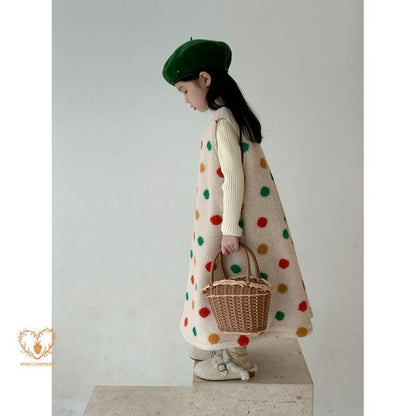 ワンピース キッズ 子供服 女の子 袖なしフロック虹色ドット柄ワンピース ベビー服 春秋冬 フォーマル 子ども服 赤ちゃん 女児 子供ドレス 結婚式 おしゃれ 可愛