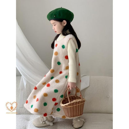 ワンピース キッズ 子供服 女の子 袖なしフロック虹色ドット柄ワンピース ベビー服 春秋冬 フォーマル 子ども服 赤ちゃん 女児 子供ドレス 結婚式 おしゃれ 可愛