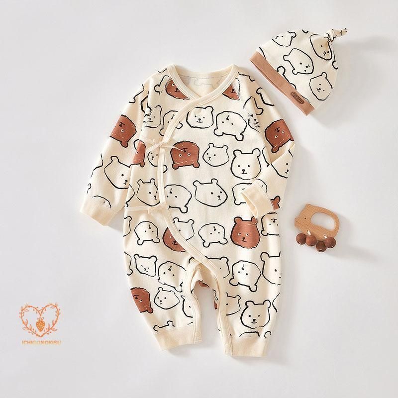 ロンパース 長袖 綿 帽子付き ベビー服 女の子 男の子 カバーオール キッズ 新生児 赤ちゃん 子供服 春秋冬 おしゃれ 可愛い 52 59 66cm 子ども服 ルームウェア