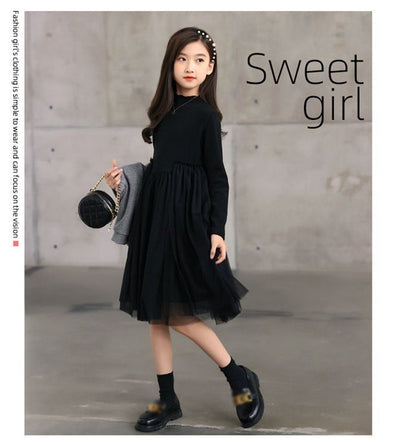 子供服 礼服 ◇2点セット 長袖 ワンピース フォーマルドレス カーディガン 入学式 入園式 卒業式 卒園式 発表会 結婚式 プルオーバー 子ども服 冠婚葬祭 黒 秋 冬 チュールスカート 女の子 キッズ用 xisheng01